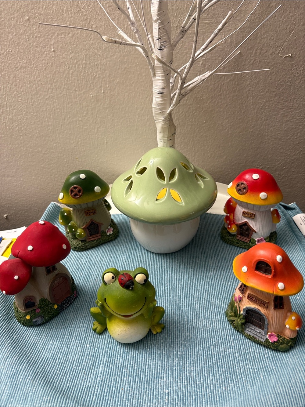 Ceramic Mushroom Night Light with Colorful Garden Figurines